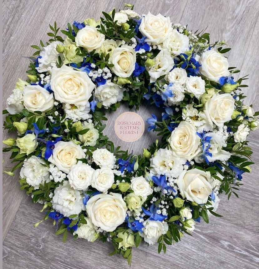 Blue and White Wreath