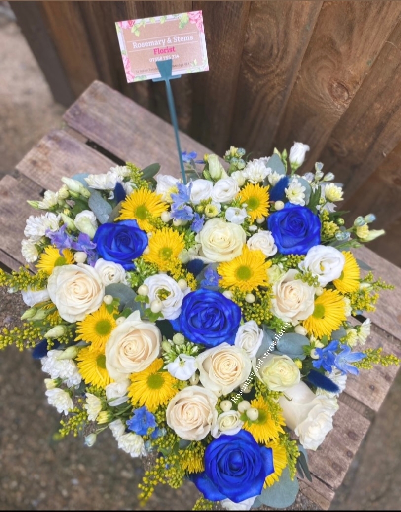 Blue and yellow heart tribute